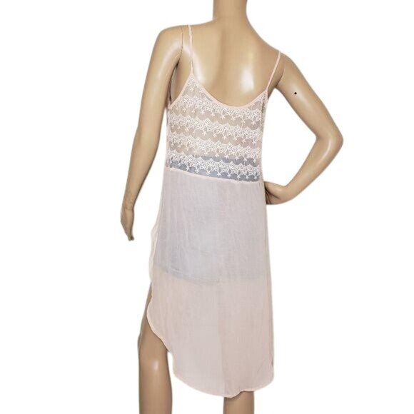 Sheer Lace-Back High-Low Tank Top long tail lace detail button see through - Picture 2 of 6